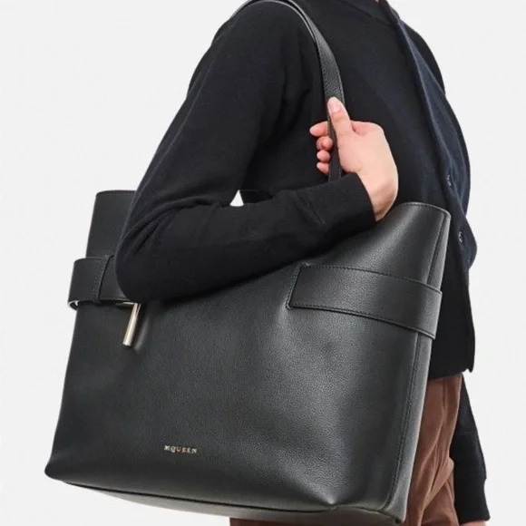 NEW ALEXANDER MCQUEEN SLING T-BAR SHOPPER TOTE BAG BLACK NWT! - Picture 6 of 7